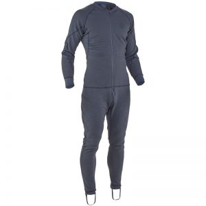 A NRS Men's Expedition Weight Union Suit with zippers and hood.