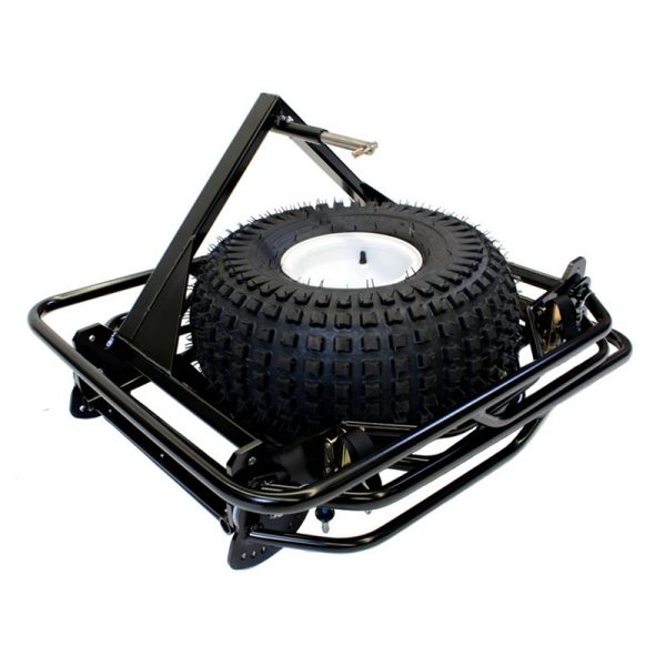 A black RESCUE RACK ATV tire carrier on a white background.