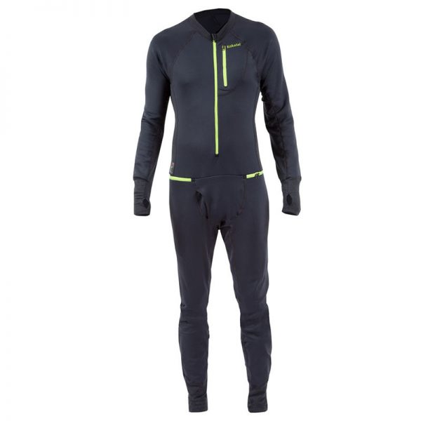 A NRS Men's Expedition Weight Union Suit in black and neon yellow.