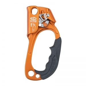 A CMC ASCENDER climbing carabiner with a black handle.