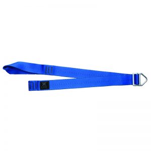 A blue nylon strap with a metal buckle.