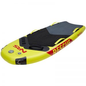 A yellow and black NRS Rescue Board.