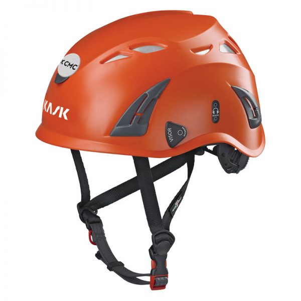 A orange helmet with the word luk on it.