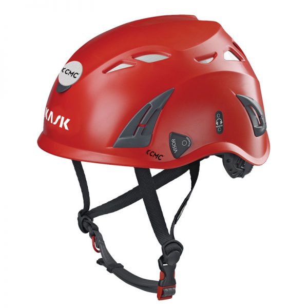 A red helmet with the word lark on it.