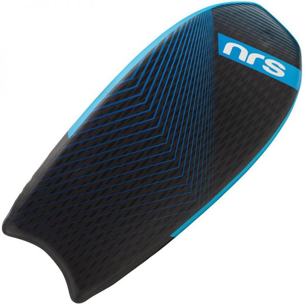 A black and blue NRS Rescue Board with the word nrs on it.