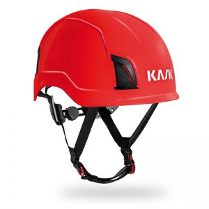 A red helmet with the word kmm on it.