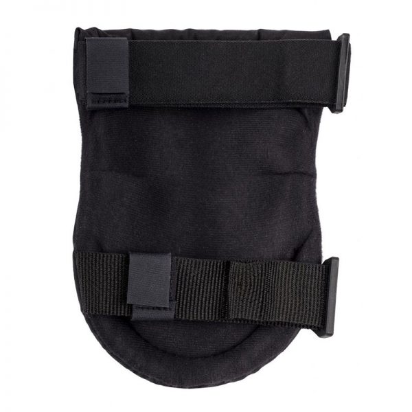 A black knee pad on a white background.