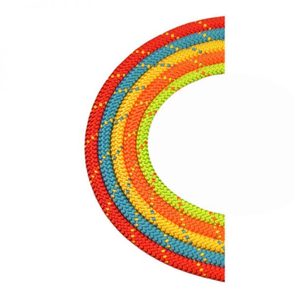 A colorful 1/2" X 150' NFPA - G rope shaped like a circle on a white background.