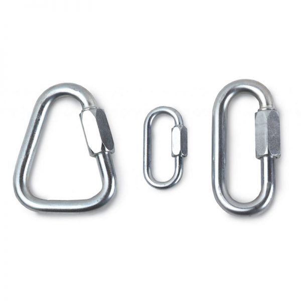 Three CARABINER, KEY, BLK, CMC carabiners on a white background.