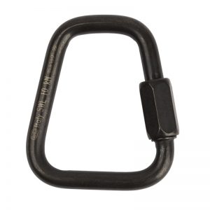 A black CARABINER on a white background.