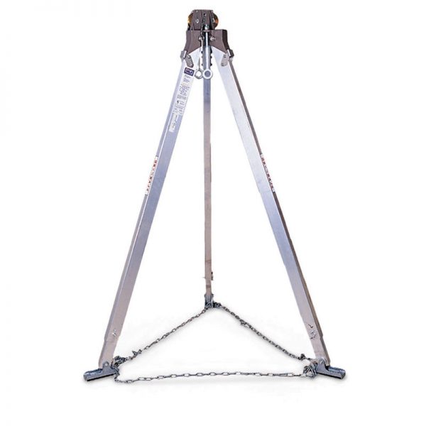 A tripod with a carabiner attached to it.