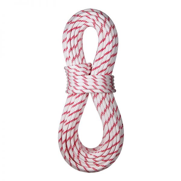 A red and white rope on a white background.