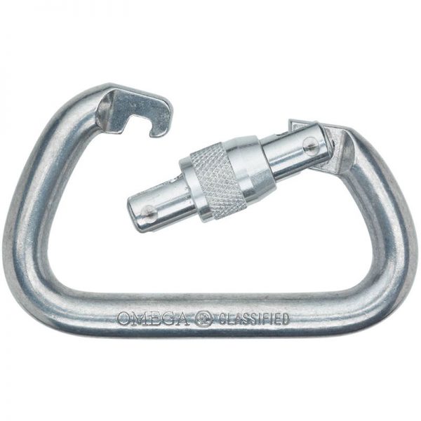 A Omega Standard D 1/2" Steel NFPA Screw-Lok Carabiner on a white background.