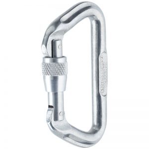 An Omega Standard D 1/2" Steel NFPA Screw-Lok Carabiner on a white background.