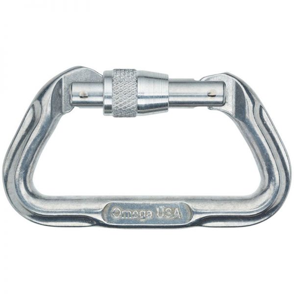 A Omega Standard D 1/2" Steel NFPA Screw-Lok Carabiner on a white background.