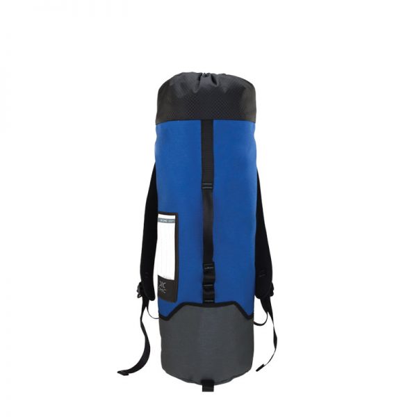 A blue and black yoga bag on a white background.
