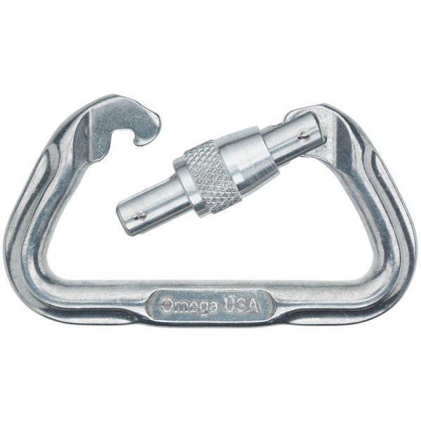 An Omega Standard D 1/2" Steel NFPA Screw-Lok Carabiner on a white background.