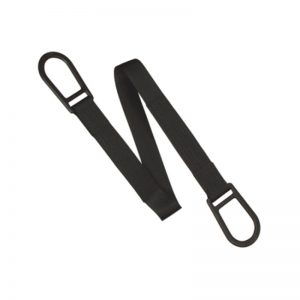 A black 2-10 FT. EXTRA HD ANCHOR RUNNER strap with two hooks on it.