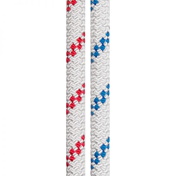 A pair of white and blue ropes on a white background.