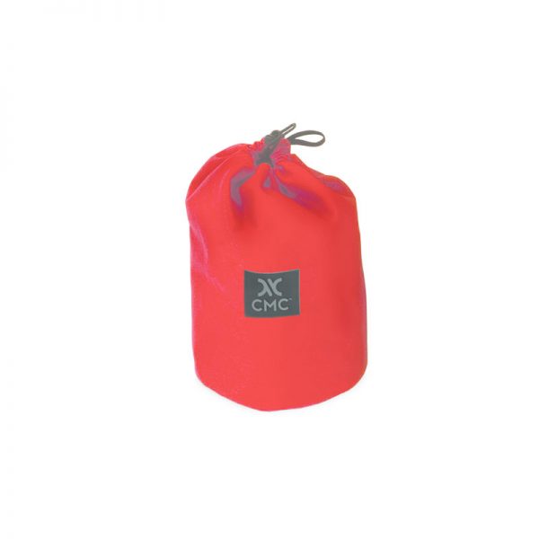 A red drawstring bag on a white background.