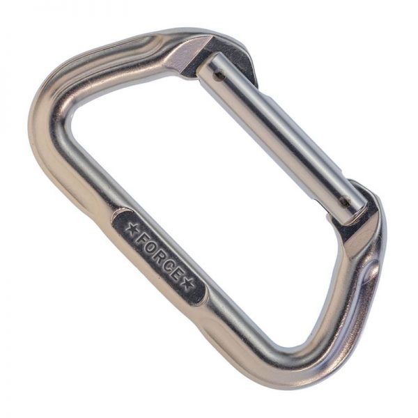 An Omega Standard D 1/2" Steel NFPA Screw-Lok carabiner on a white background.