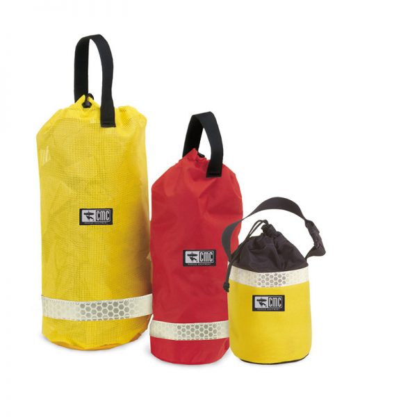 Three yellow, red and black bags on a white background.