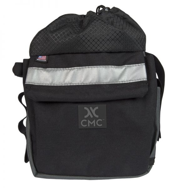 A black bag with the word cmc on it.