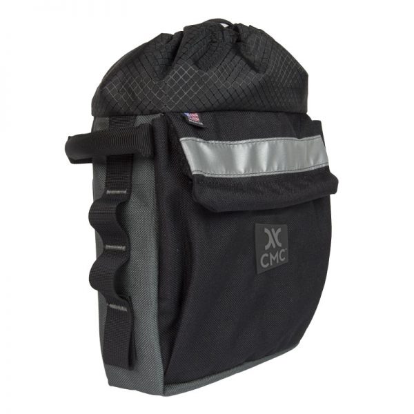 A black and gray bag with a zipper.