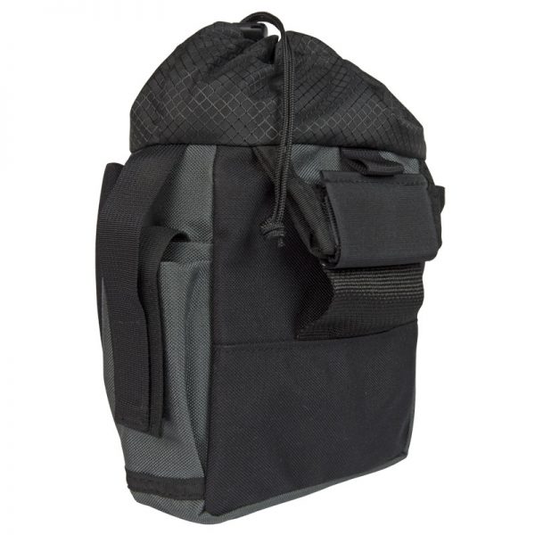 A black and gray bag with a handle.