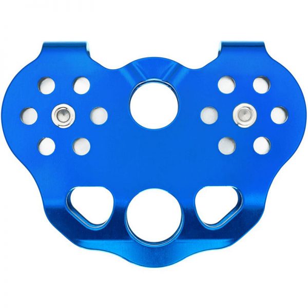 An Omega 1" Ice Pulley plate with holes on it.