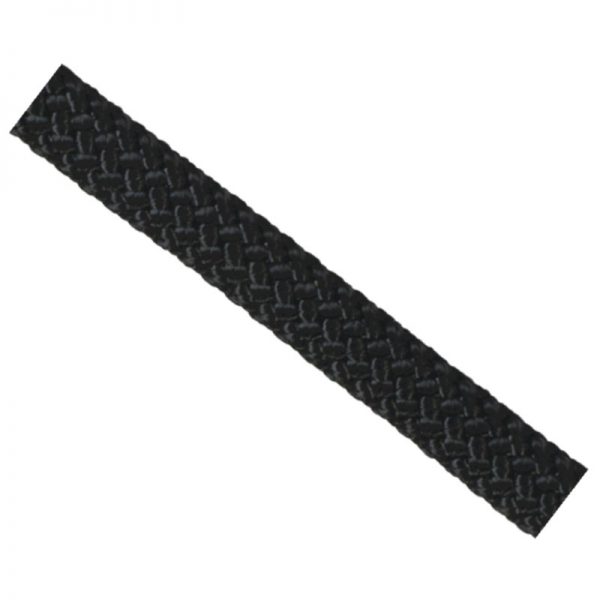 A black braided rope on a white background.