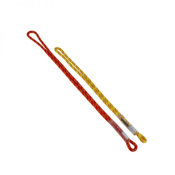 Two red and yellow ropes on a white background.