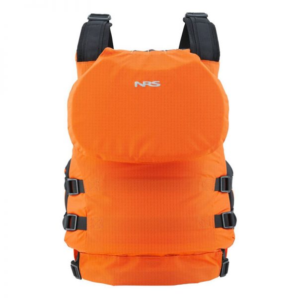The orange nss life jacket is on a white background.