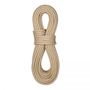 A 10mm x 100m climbing rope on a white background.