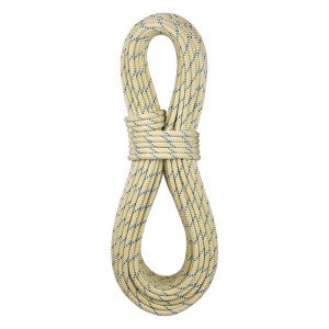 A 8mm (5/16") BWII x 450' rope with blue and yellow rope on a white background.