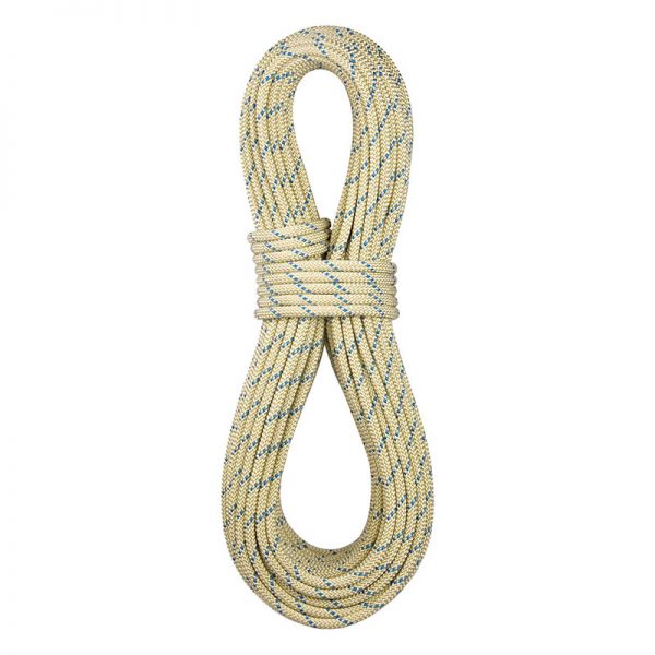 A 8mm (5/16") BWII x 450' rope with blue and yellow rope on a white background.