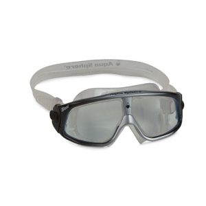 A pair of swimming goggles on a white background.