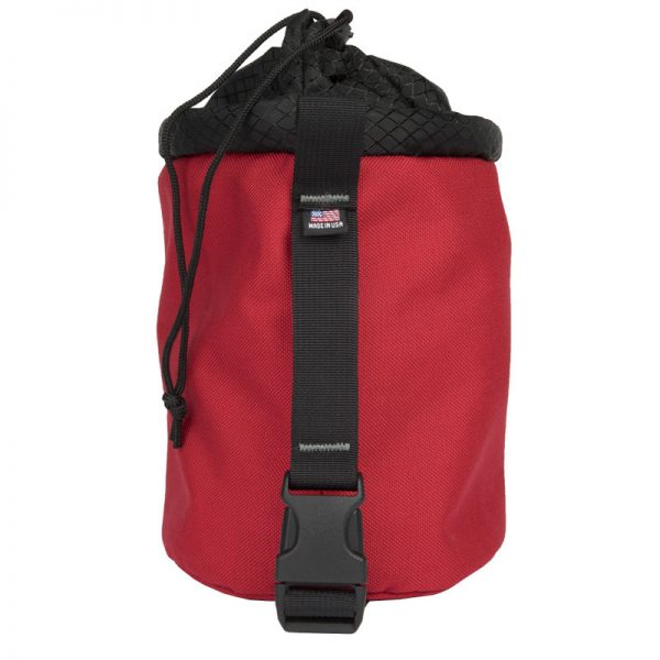 A red bag with a black strap.