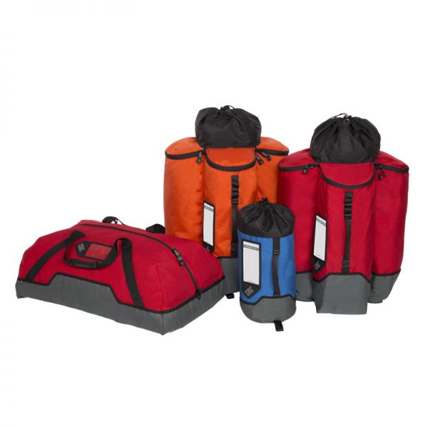 Four different colored KIT, CONFINED SPACE ENTRY bags on a white background.