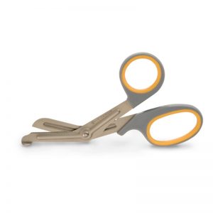 A pair of MANHOLE ENTRY UB20 scissors with yellow handles.