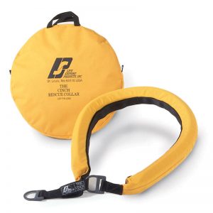 A yellow SYSTEM safety harness with a black lanyard.