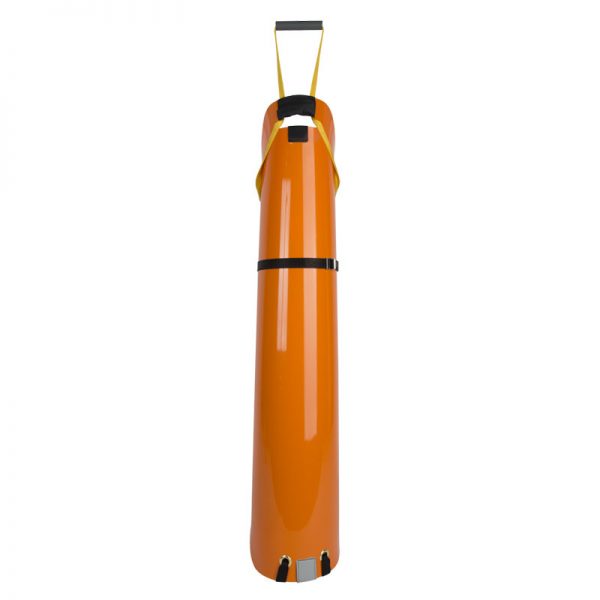 A large orange bag with handles on a white background.