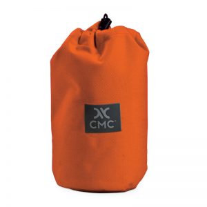 An orange bag with the word cmc on it.