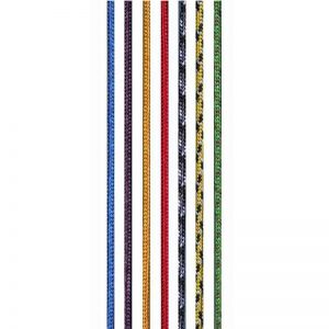A row of 2mm x 100' ropes on a white background.