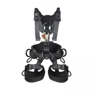 A black CEARLEY RESCUE harness with two STRAPS on it.