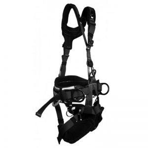 A black 366 FALL SAFE HARNESS with a harness attached to it.