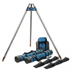 A tripod with a bag and a bag on it.