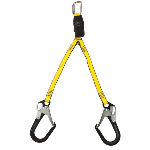 A yellow LANYARD with two hooks attached to it.