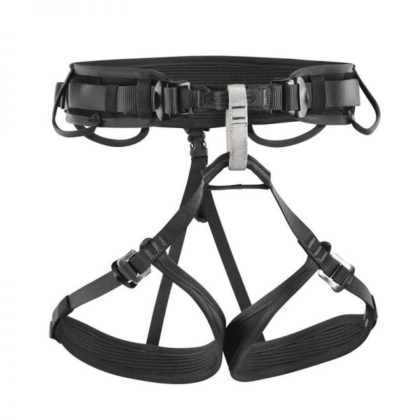 A black ASPIC climbing harness on a white background.
