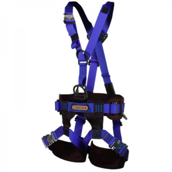 A blue and black 384 TECHNICAL RESCUE II HARNESS on a white background.